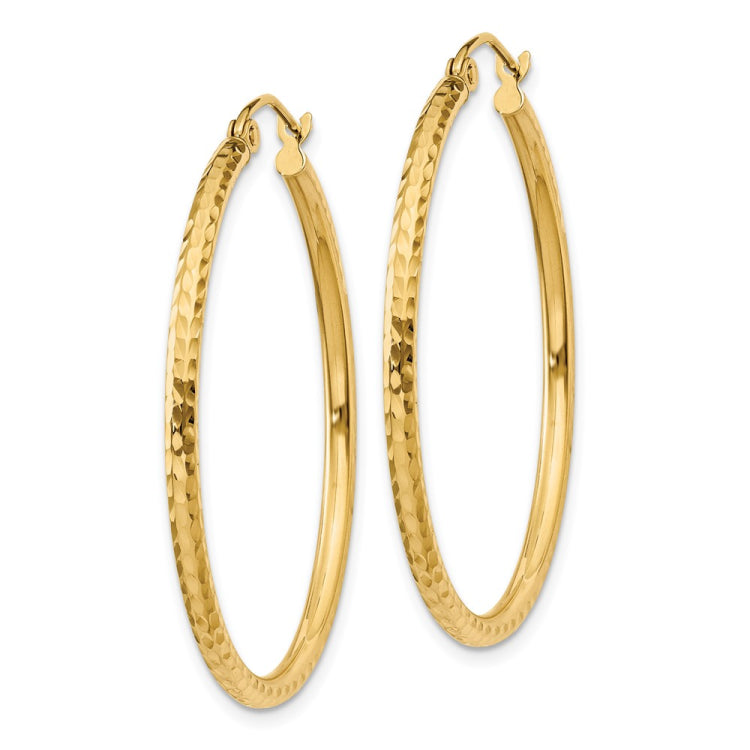 14k 2x35mm Diamond-cut Round Tube Hoop Earrings 14k 2x35mm Diamond-cut Round Tube Hoop Earrings