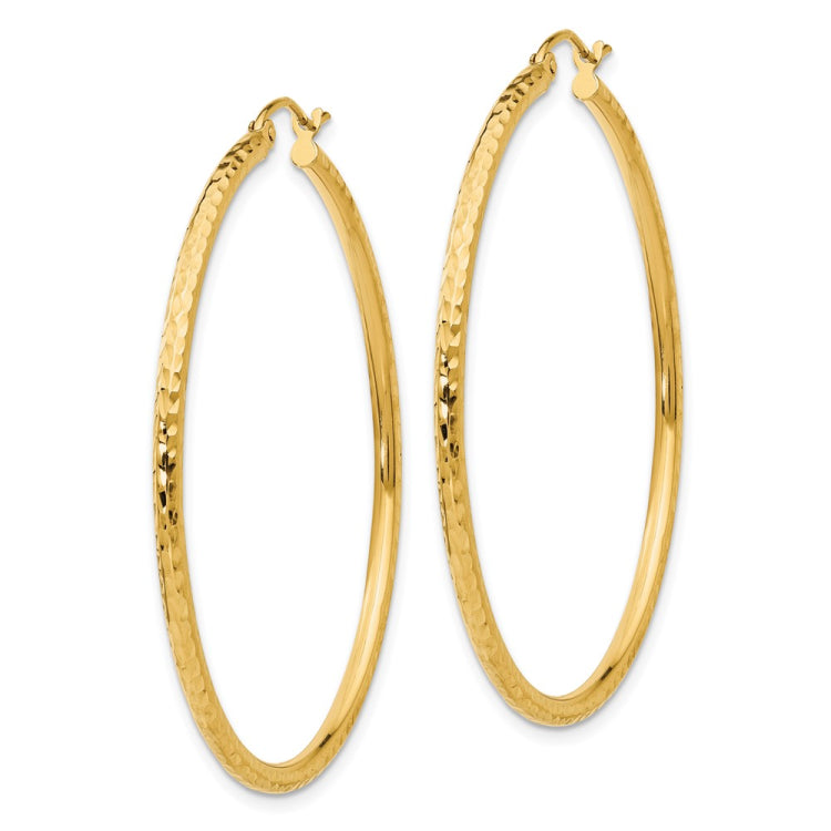 14k 2x45mm Diamond-cut Round Tube Hoop Earrings 14k 2x45mm Diamond-cut Round Tube Hoop Earrings