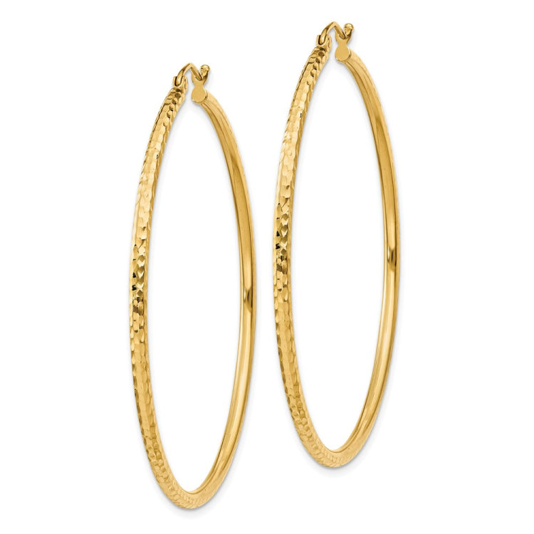 14k 2x50mm Diamond-cut Round Tube Hoop Earrings 14k 2x50mm Diamond-cut Round Tube Hoop Earrings