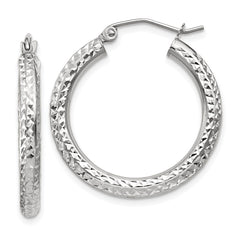14k White Gold 3x25mm Diamond-cut Round Tube Hoop Earrings 14k White Gold 3x25mm Diamond-cut Round Tube Hoop Earrings
