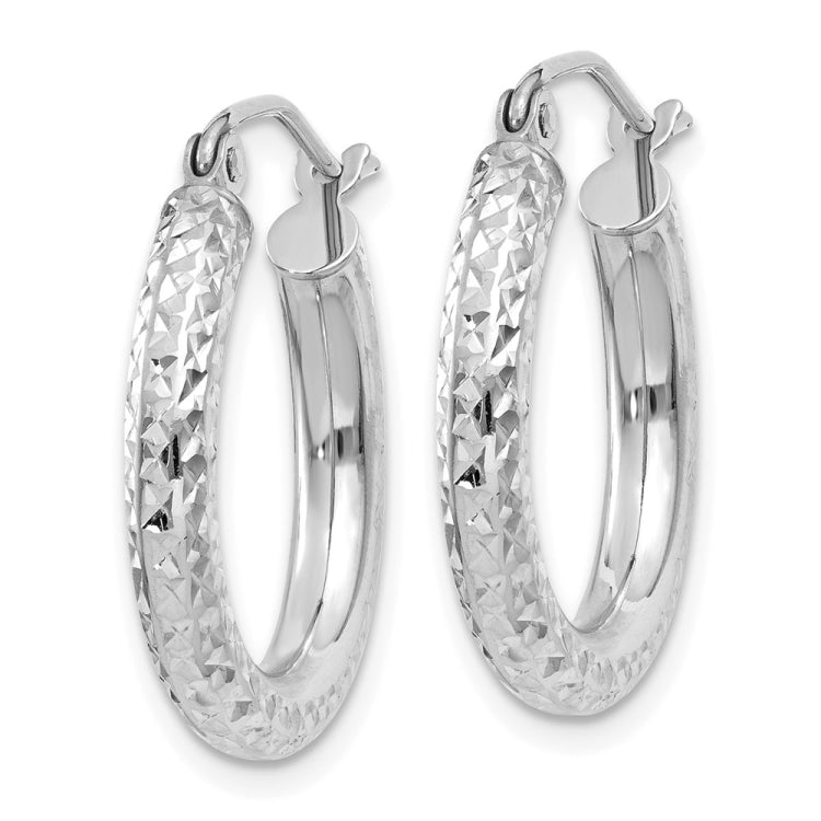 14k White Gold 3x20mm Diamond-cut Round Tube Hoop Earrings 14k White Gold 3x20mm Diamond-cut Round Tube Hoop Earrings