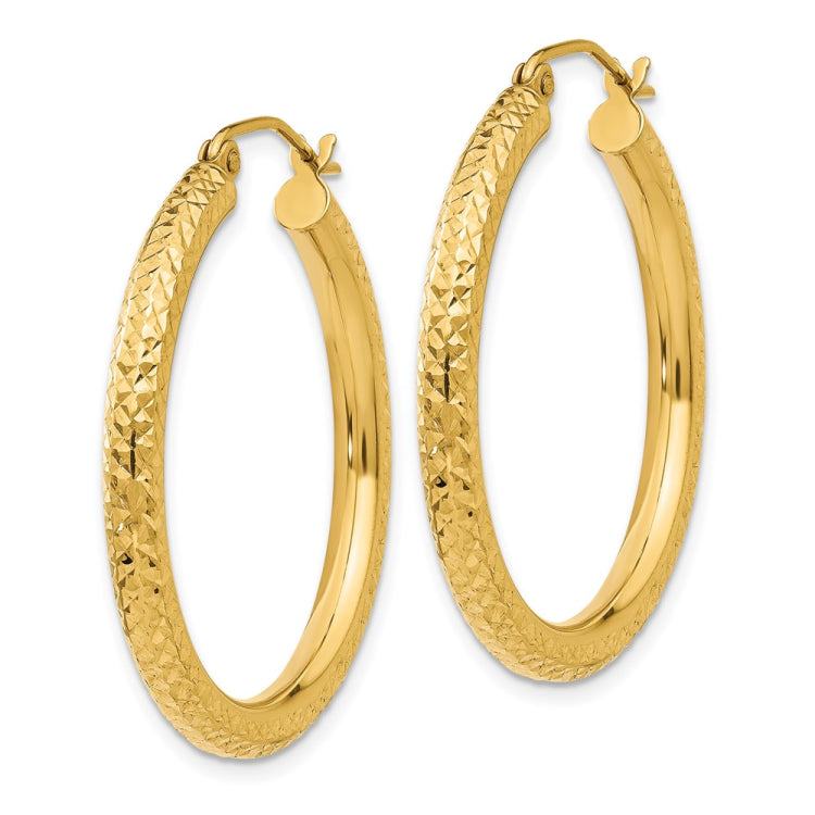 14k Diamond-cut 3mm Round Hoop Earrings 14k Diamond-cut 3mm Round Hoop Earrings