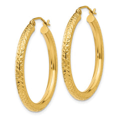 14k Diamond-cut 3mm Round Hoop Earrings 14k Diamond-cut 3mm Round Hoop Earrings