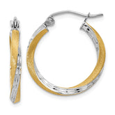 14k & Rhodium Diamond-cut 2.5mm Twisted Hoop Earrings