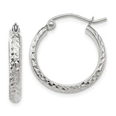 14K White Gold 2.8x18mm Diamond-cut Tube Hoop Earrings
