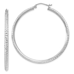 14K White Gold 2.5x45mm Knife-Edge Diamond-cut Tube Hoop Earrings 14K White Gold 2.5x45mm Knife-Edge Diamond-cut Tube Hoop Earrings