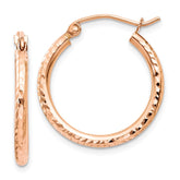 14k Rose Gold 2x20mm Diamond-cut Polished Tube Hoop Earrings