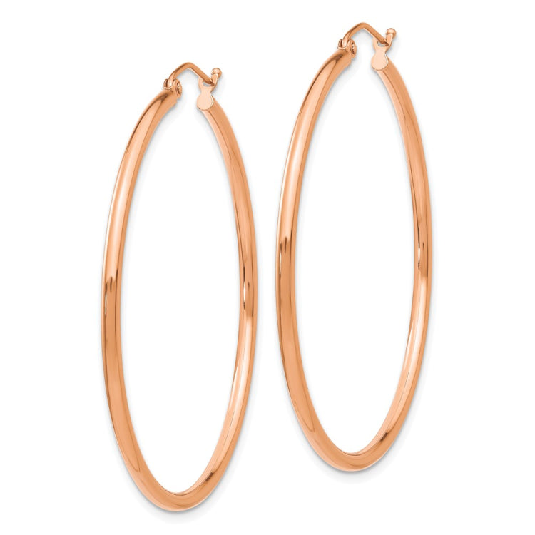 14k Rose Gold 2x45mm Polished Lightweight Tube Hoop Earrings 14k Rose Gold 2x45mm Polished Lightweight Tube Hoop Earrings