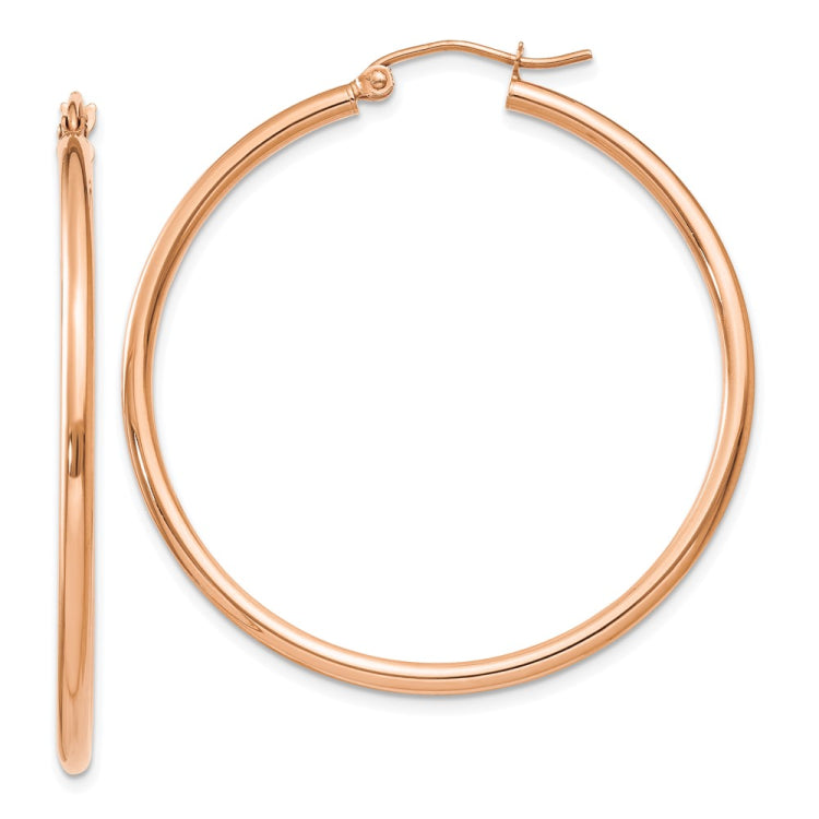 14k Rose Gold 2x40mm Polished Lightweight Tube Hoop Earrings 14k Rose Gold 2x40mm Polished Lightweight Tube Hoop Earrings