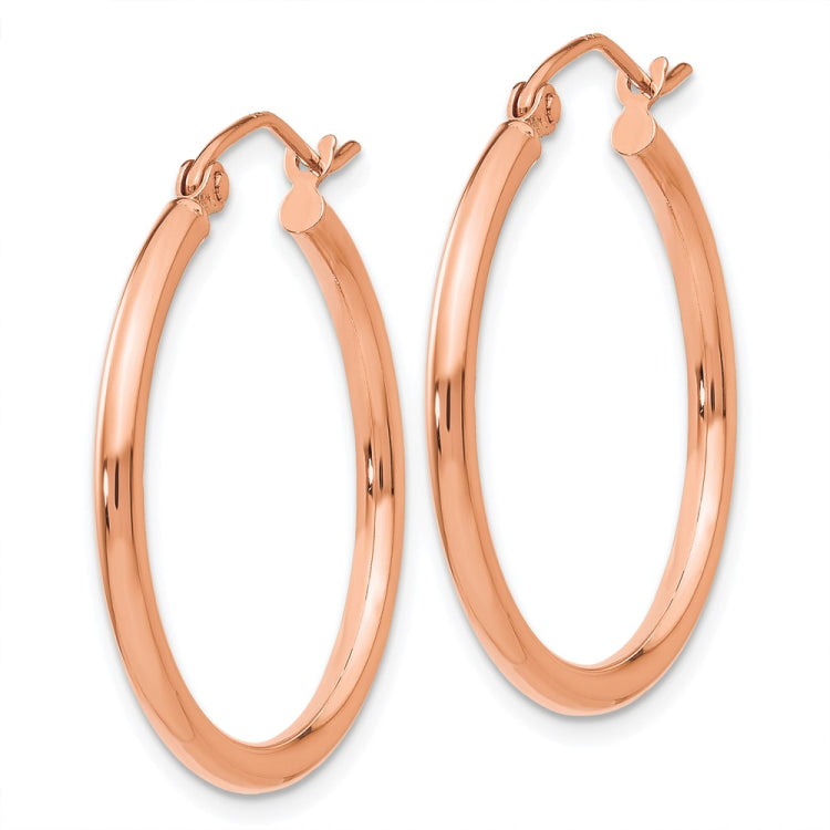14k Rose Gold 2x25mm Polished Lightweight Tube Hoop Earrings 14k Rose Gold 2x25mm Polished Lightweight Tube Hoop Earrings
