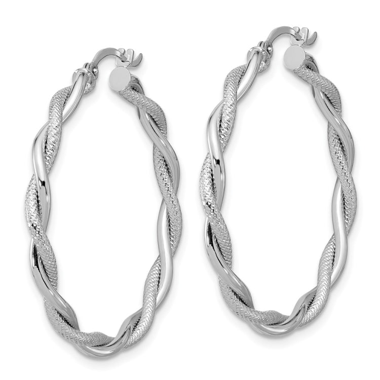 14k White Gold Large 3mm Polished & Diamond-cut Twisted Hoops 14k White Gold Large 3mm Polished & Diamond-cut Twisted Hoops