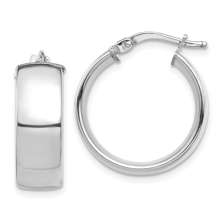 14k White Gold 7x20mm High Polished Tube Hoop Earrings 14k White Gold 7x20mm High Polished Tube Hoop Earrings