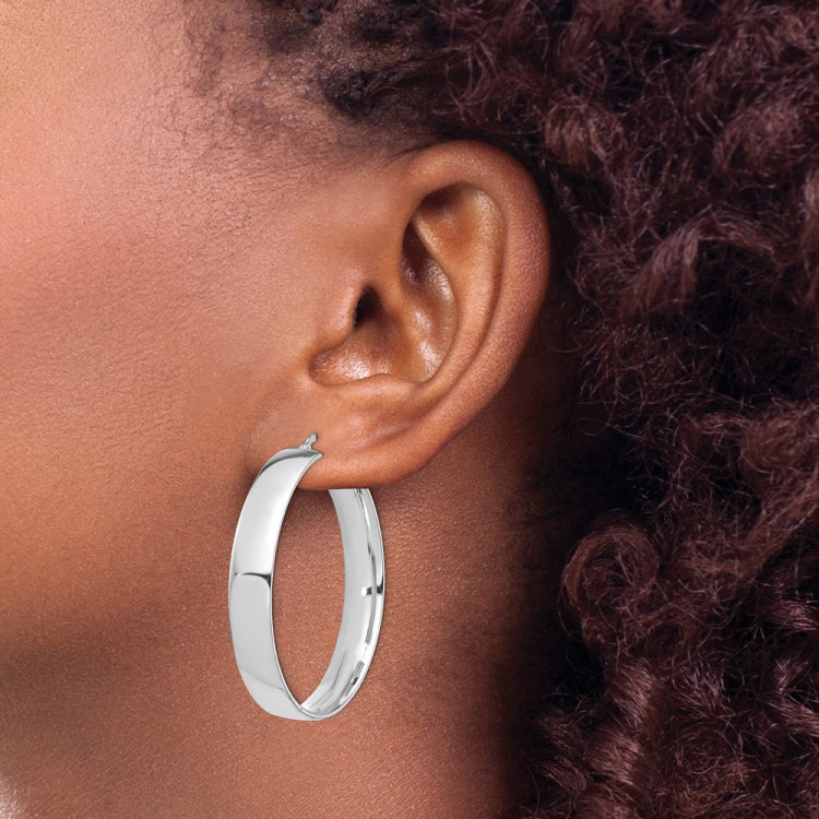 14k White Gold 7x40mm High Polished Tube Hoop Earrings 14k White Gold 7x40mm High Polished Tube Hoop Earrings