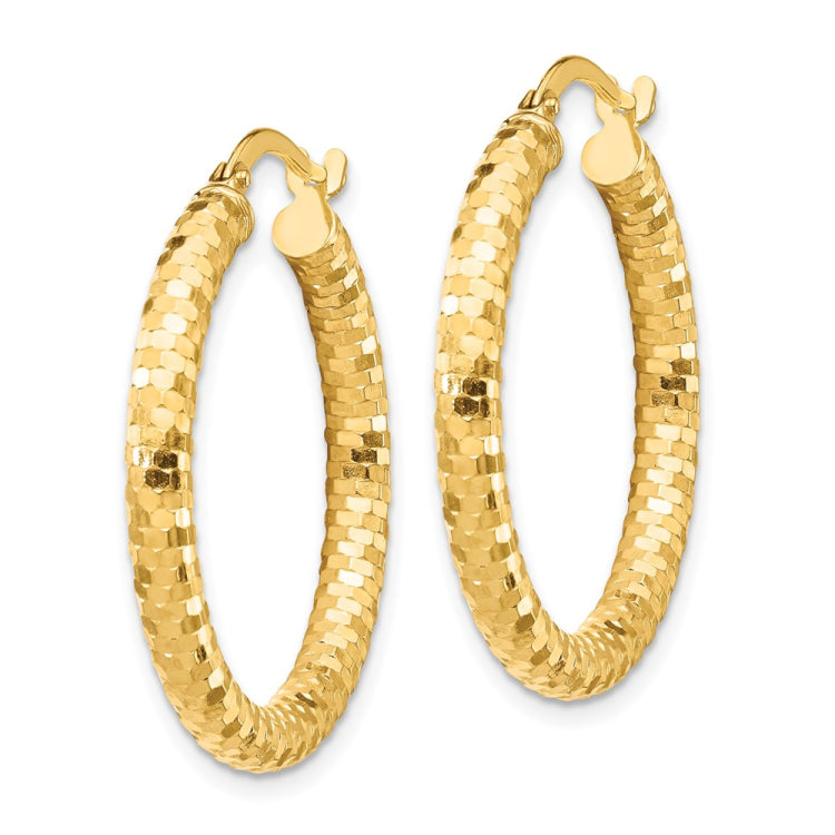 14K 3x27mm Diamond-cut Tube Hoop Earrings 14K 3x27mm Diamond-cut Tube Hoop Earrings