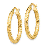 14K 3x27mm Diamond-cut Tube Hoop Earrings