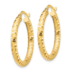 14K 3x27mm Diamond-cut Tube Hoop Earrings 14K 3x27mm Diamond-cut Tube Hoop Earrings