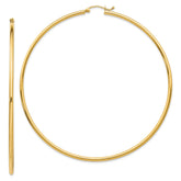 14k 2x75mm Polished Round Tube Hoop Earrings