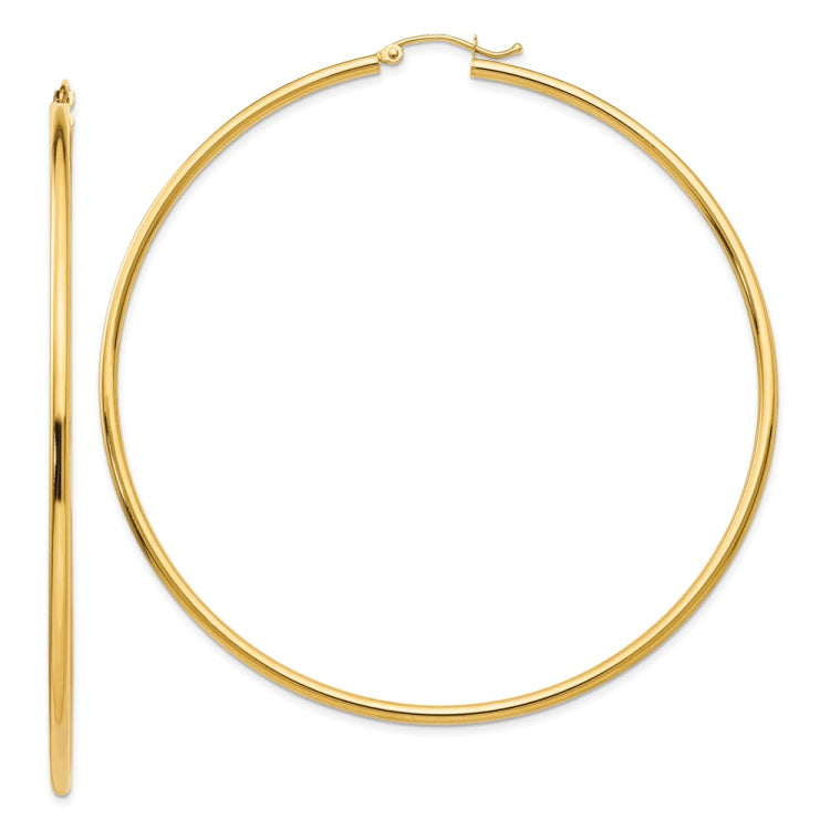 14k 2x70mm Polished Lightweight Round Tube Hoop Earrings 14k 2x70mm Polished Lightweight Round Tube Hoop Earrings