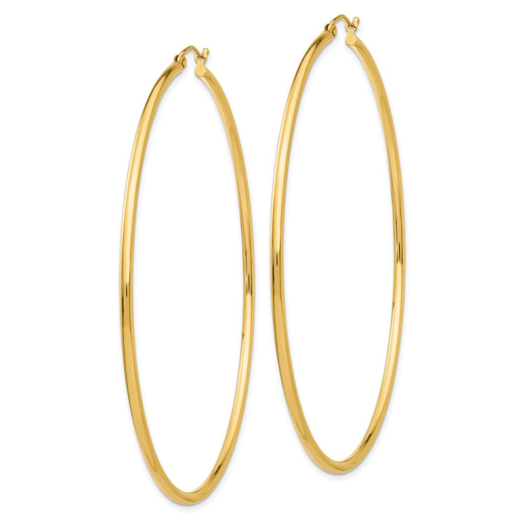 14k 2x70mm Polished Lightweight Round Tube Hoop Earrings 14k 2x70mm Polished Lightweight Round Tube Hoop Earrings