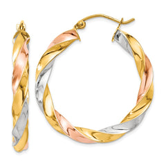 14k Tri-color Light Twisted Hoop Earrings 14k Tri-color Light Twisted Hoop Earrings