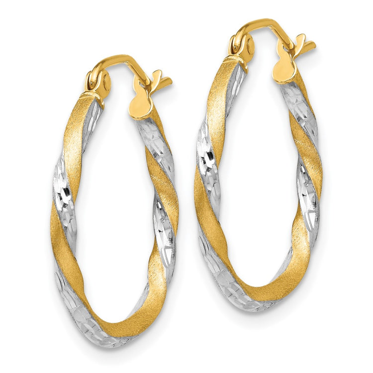 14k & Rhodium Satin Diamond Cut Twisted Hoop Earrings 14k & Rhodium Satin Diamond Cut Twisted Hoop Earrings
