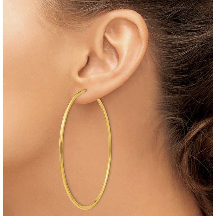 14K 2x70mm Polished Endless Tube Hoop Earrings 14K 2x70mm Polished Endless Tube Hoop Earrings