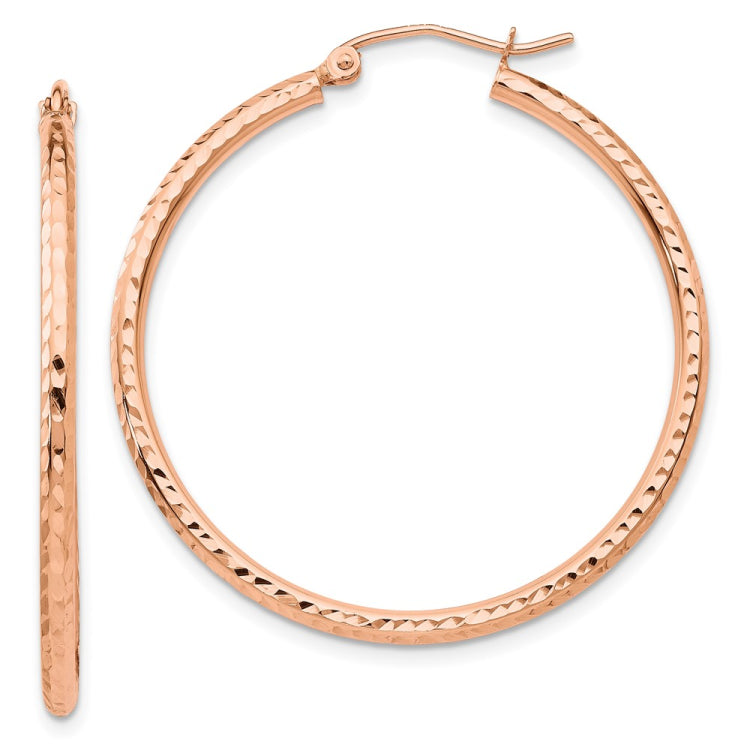 14k Rose Gold Polished Lightweight Large Diamond-cut Tube Hoop Earrings 14k Rose Gold Polished Lightweight Large Diamond-cut Tube Hoop Earrings