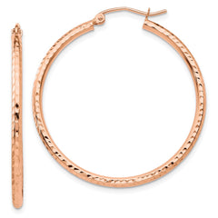 14k Rose Gold Polished Lightweight Large Diamond-cut Tube Hoop Earrings 14k Rose Gold Polished Lightweight Large Diamond-cut Tube Hoop Earrings