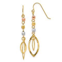 14K Tri-Color Diamond-cut Bead Oval Dangle Earrings 14K Tri-Color Diamond-cut Bead Oval Dangle Earrings