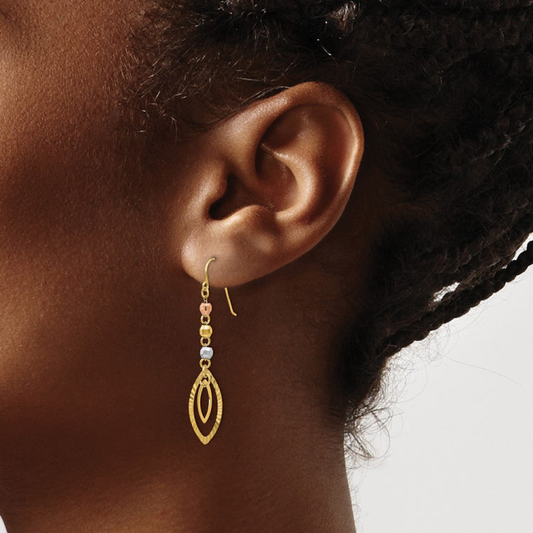 14K Tri-Color Diamond-cut Bead Oval Dangle Earrings 14K Tri-Color Diamond-cut Bead Oval Dangle Earrings