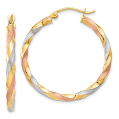 14k White & Rose Rhodium Satin Twisted Hoop Earrings 14k White & Rose Rhodium Satin Twisted Hoop Earrings