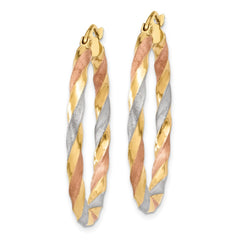 14k White & Rose Rhodium Satin Twisted Hoop Earrings 14k White & Rose Rhodium Satin Twisted Hoop Earrings