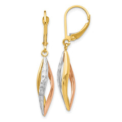 14K Two-tone with White Rhodium Diamond-cut Leverback Earrings 14K Two-tone with White Rhodium Diamond-cut Leverback Earrings