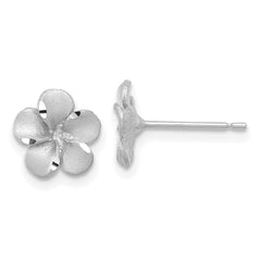 14k White Gold Satin Diamond-cut Plumeria Post Earrings 14k White Gold Satin Diamond-cut Plumeria Post Earrings