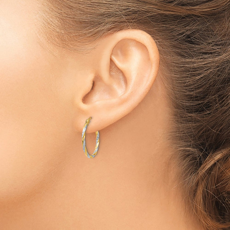 14K & Rhodium Hollow Twisted Hoop Earrings 14K & Rhodium Hollow Twisted Hoop Earrings