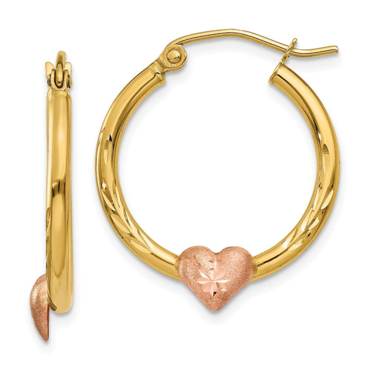14K Yellow & Rose Gold Heart Hoop Earrings 14K Yellow & Rose Gold Heart Hoop Earrings