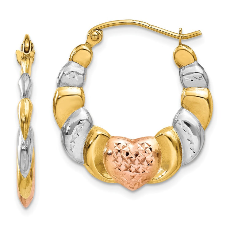 14K & White and Rose Rhodium Scalloped Heart Hoop Earrings 14K & White and Rose Rhodium Scalloped Heart Hoop Earrings