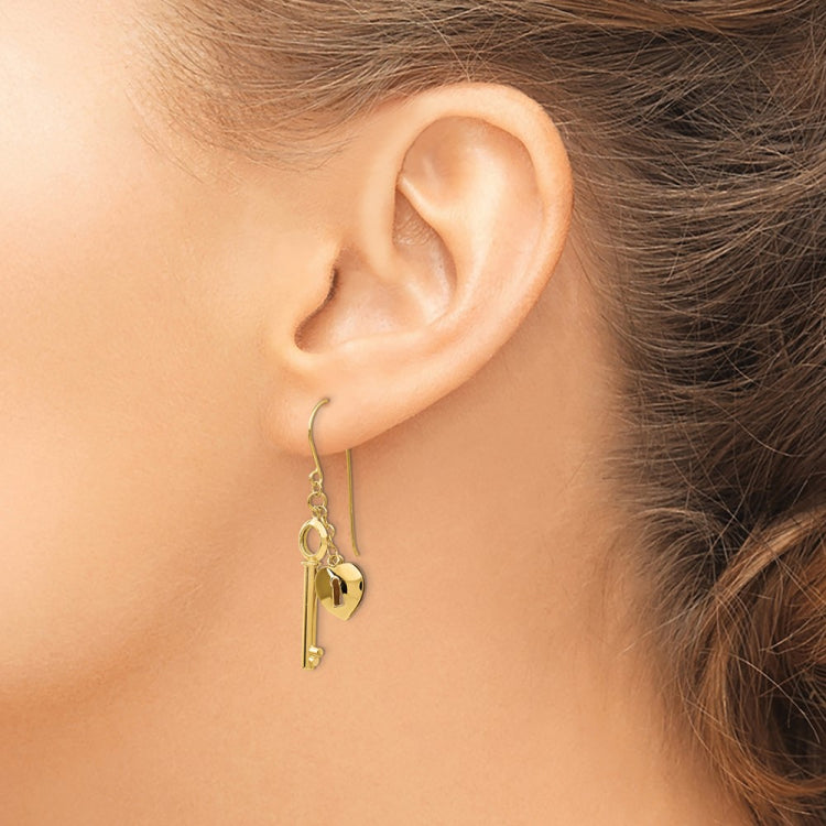 14K Gold Puff Heart Lock and Key Earrings 14K Gold Puff Heart Lock and Key Earrings