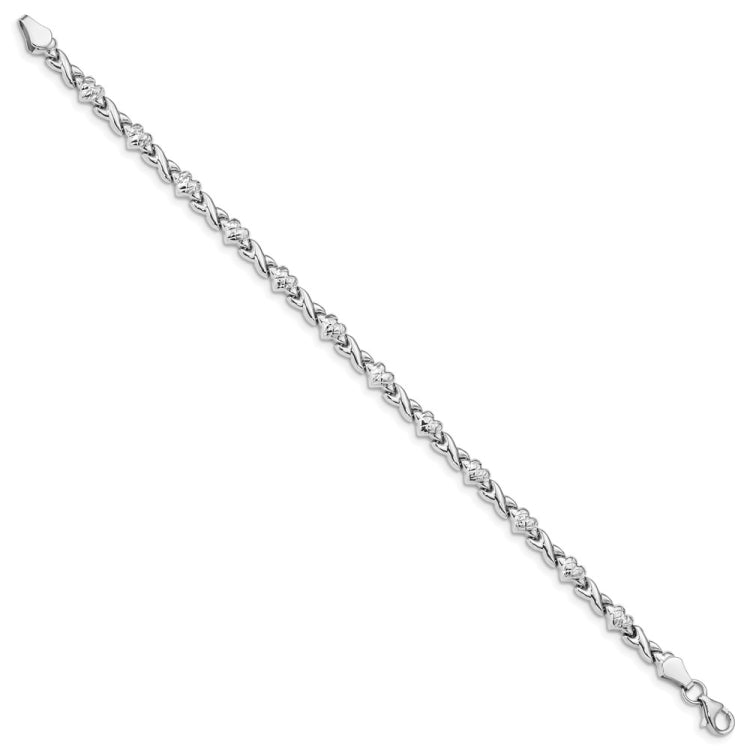 14k White Gold Polished Diamond-cut X-and-Heart 7 inch Bracelet 14k White Gold Polished Diamond-cut X-and-Heart 7 inch Bracelet