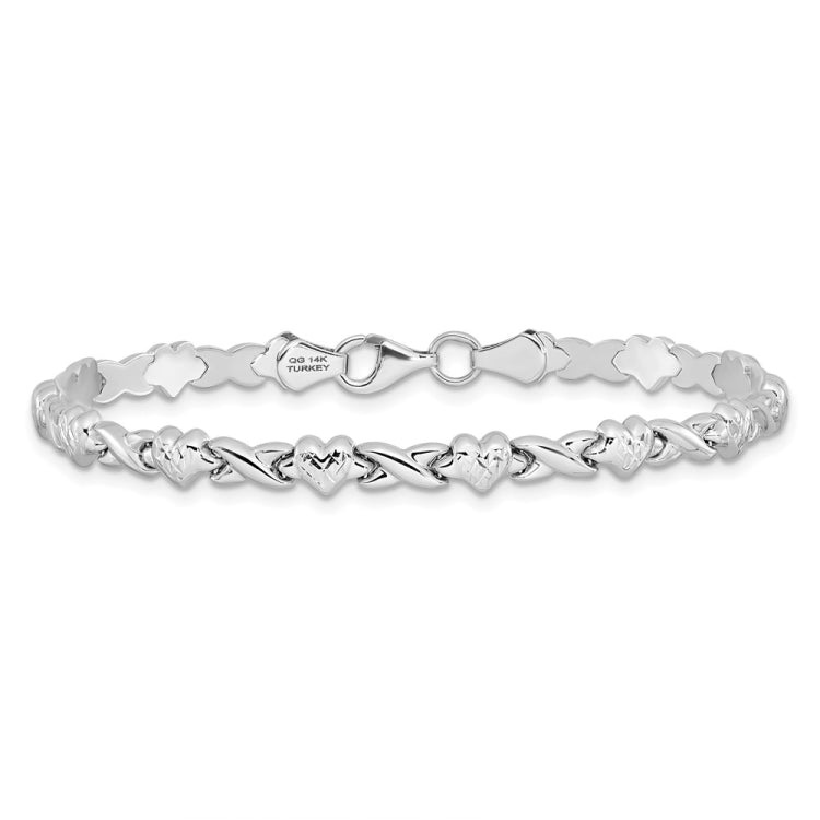 14k White Gold Polished Diamond-cut X-and-Heart 7 inch Bracelet 14k White Gold Polished Diamond-cut X-and-Heart 7 inch Bracelet