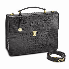 Luxury Giftware by Jere Top Grain Leather Croc Texture Black Briefcase/Messenger Bag with Zip Pocket, Pen Pockets, Key Fob, and Detachable Shoulder Strap Luxury Giftware by Jere Top Grain Leather Croc Texture Black Briefcase/Messenger Bag with Zip Pocket, Pen Pockets, Key Fob, and Detachable Shoulder Strap