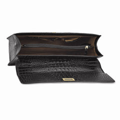 Luxury Giftware by Jere Top Grain Leather Croc Texture Black Briefcase/Messenger Bag with Zip Pocket, Pen Pockets, Key Fob, and Detachable Shoulder Strap Luxury Giftware by Jere Top Grain Leather Croc Texture Black Briefcase/Messenger Bag with Zip Pocket, Pen Pockets, Key Fob, and Detachable Shoulder Strap