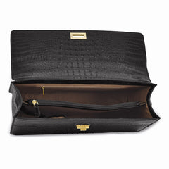 Luxury Giftware by Jere Top Grain Leather Croc Texture Black Briefcase/Messenger Bag with Zip Pocket, Pen Pockets, Key Fob, and Detachable Shoulder Strap Luxury Giftware by Jere Top Grain Leather Croc Texture Black Briefcase/Messenger Bag with Zip Pocket, Pen Pockets, Key Fob, and Detachable Shoulder Strap