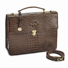Luxury Giftware by Jere Top Grain Leather Croc Texture Brown Briefcase/Messenger Bag with Zip Pocket, Pen Pockets, Key Fob, and Detachable Shoulder Strap Luxury Giftware by Jere Top Grain Leather Croc Texture Brown Briefcase/Messenger Bag with Zip Pocket, Pen Pockets, Key Fob, and Detachable Shoulder Strap