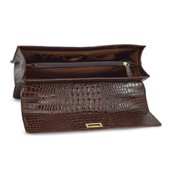 Luxury Giftware by Jere Top Grain Leather Croc Texture Brown Briefcase/Messenger Bag with Zip Pocket, Pen Pockets, Key Fob, and Detachable Shoulder Strap Luxury Giftware by Jere Top Grain Leather Croc Texture Brown Briefcase/Messenger Bag with Zip Pocket, Pen Pockets, Key Fob, and Detachable Shoulder Strap