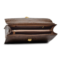 Luxury Giftware by Jere Top Grain Leather Croc Texture Brown Briefcase/Messenger Bag with Zip Pocket, Pen Pockets, Key Fob, and Detachable Shoulder Strap Luxury Giftware by Jere Top Grain Leather Croc Texture Brown Briefcase/Messenger Bag with Zip Pocket, Pen Pockets, Key Fob, and Detachable Shoulder Strap