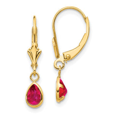 14k 6x4mm Pear Bezel July/Ruby Leverback Earrings 14k 6x4mm Pear Bezel July/Ruby Leverback Earrings