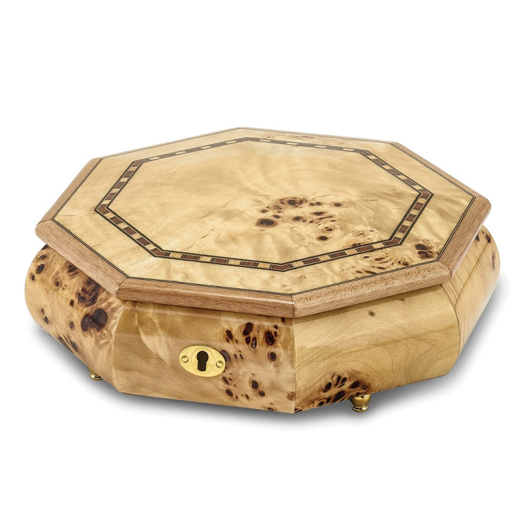 Luxury Giftware Walnut Burl Veneer with Scrolled Inlay Octagonal Locking Wooden (Plays Waltz of the Flowers) Music Box with Velveteen Lining Luxury Giftware Walnut Burl Veneer with Scrolled Inlay Octagonal Locking Wooden (Plays Waltz of the Flowers) Music Box with Velveteen Lining