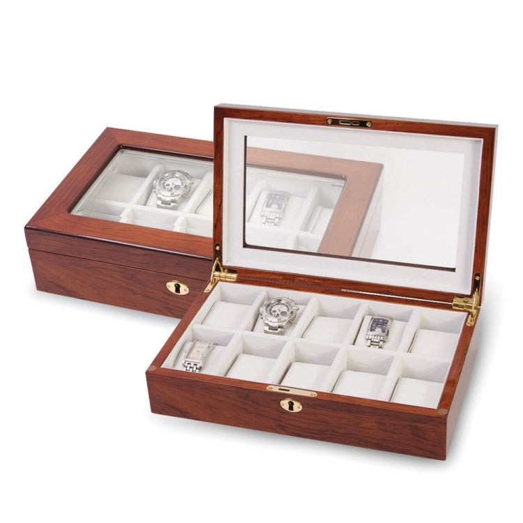 Luxury Giftware by Jere High Gloss Rosewood Finish Veneer Beveled Glass Lid Locking Wooden 10-Watch Case Luxury Giftware by Jere High Gloss Rosewood Finish Veneer Beveled Glass Lid Locking Wooden 10-Watch Case