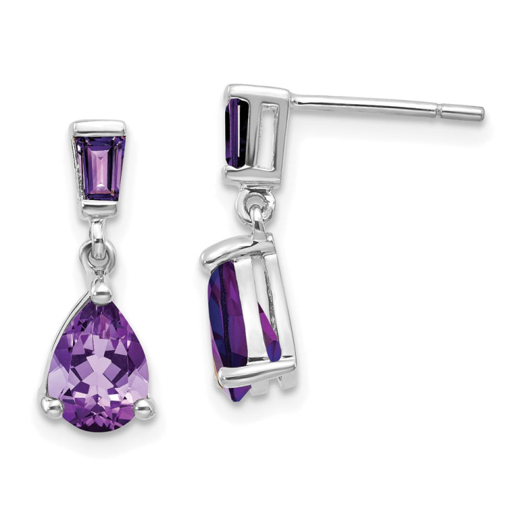 14k White Gold Pear/Baguette Amethyst Dangle Post Earrings 14k White Gold Pear/Baguette Amethyst Dangle Post Earrings